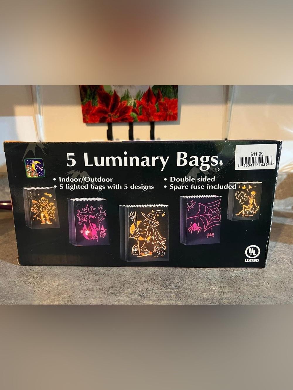 Decorative Halloween set of 5 luminary Lighted Bags (Black)